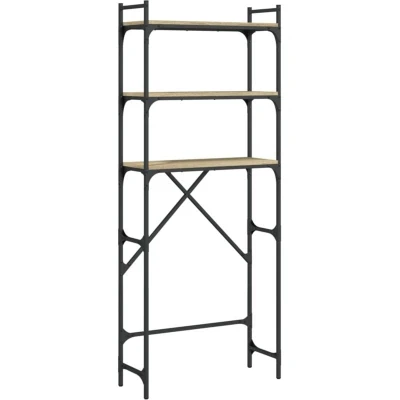 Image of vidaXL 3 Tier Washing Machine Shelf/Cabinet Sonoma Oak Laundry/Bathroom Organizer Engineered Wood/Metal 67 x 25 163 cm