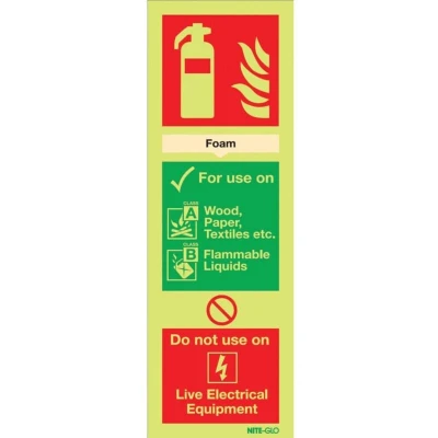 Image of Sitesafe Foam Fire Extinguisher Photoluminescent Rigid PVC Sign 90 x 280mm