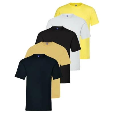 Image of BRAND KRUZE Mens T Shirt Regular Fit Plain Cotton Tee Crew Neck Top Casual Short Sleeve KZTS138 Tshirt Beige/BLK/NVY/WHT/YLW M (5 Pack)