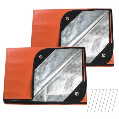 Image of LeadCon 2 Pack Upgrade Survival Blanket Insulated Thermal Reflective Tarp 60&quot; x 82&quot;. All Weather, Reusable Emergency for Car or Camping, Orange