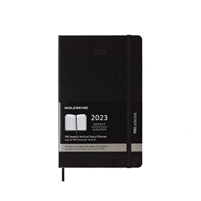 Image of Moleskine Weekly Professional Planner 2023, 12 Month Diary with Vertical Layout, Hourly Breakdown, Hard Cover, Large Size 13 x 21 cm, Colour Black