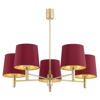Image of Ponte Plus Multi Arm Pendant Ceiling 5 Light Red (Gold Inside), Dark Brass