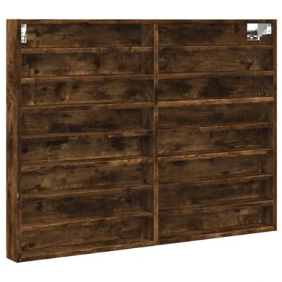 Image of vidaXL Vitrine Cabinet Floating Shelf Wall Smoked Oak Engineered Wood Modern Rectangular Storage for Living Room, Bedroom, Hallway 100x8.5x75 cm
