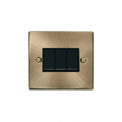 Image of Click Deco 3 Gang 2 Way 10AX Switch Antique Brass Black Inserts