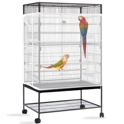 Image of Yepper Bird Cage Seed Catcher, Large Cover, Adjustable Soft Airy Nylon Mesh Net, Birdcage Cover Skirt Guard for Parrot Parakeet Macaw African Round Square Cages (White)