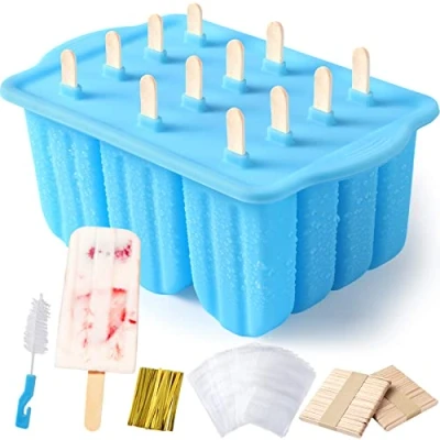 Image of Ice Lolly Moulds,12 Pieces Silicone &amp; Cream Moulds,Popsicle Mold Set,Reusable Pop Moulds BPA Free Maker with Wooden 100PCS Popsicle Sticks,50 Bags