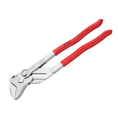 Image of Knipex pliers wrench and a in single tool chrome plated, plastic coated 300 mm (self service card/blister) 86 03 SB