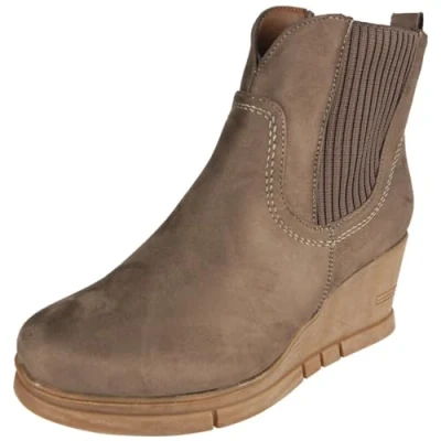 Image of LoudLook Ladies Faux Suede Wedge Heel Zip Comfy Platform Winter Warm Chelsea Ankle Boots Size Khaki 7
