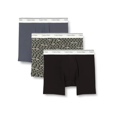 Image of Calvin Klein Boxer Brief 3 PK Men&#039;s, BLUE (TURBULENCE/CK CK LOGO_BLACK/ BLACK), S