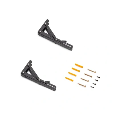 Image of Emuca Folding Shelf Supports, 203mm, Set of 2 Brackets, max. Load 40kg, Black Painted, Steel