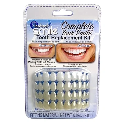 Image of Instant Smile Complete Your Temporary Tooth Replacement Kit, Broken or Missing Repair Bright White Natural and Dark Shades, Patented, 40 False Teeth