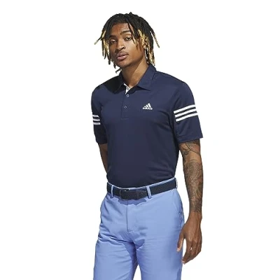 Image of adidas Mens 3 Stripe Polo Shirt Short Sleeve Navy M