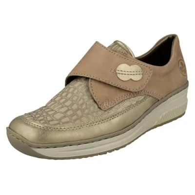 Image of Rieker Lotus Pop 487C0 Beige Combination of Materials Womens Fashion Trainers Standard Fit 4