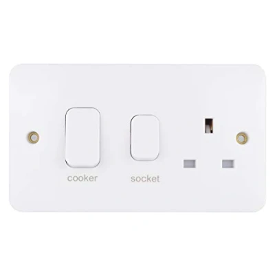 Image of Schneider Electric Lisse White Moulded Switched Cooker Control Unit with Single Power Socket, 45A, GGBL4001,