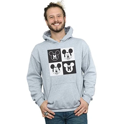 Image of Disney Men&#039;s Mickey Mouse Smiling Squares Hoodie Sport Grey Large