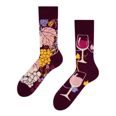 Image of Dedoles Unisex Socks for Women, Men &amp; Kids Cotton Funny Designs Football Bicycle Horses Plants Firefighter Gift Mismatched, Design: Red Burgundy Wine, Colour: Multicolour, Size: 5 7.5 W / 6 8 M UK