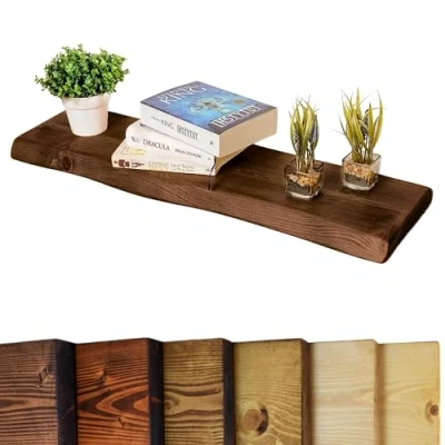 Image of Waney/Live Edge Chunky Rustic Floating Shelf 9x2, Walnut, 40cm