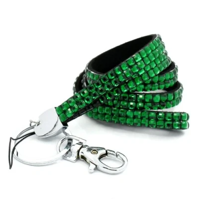 Image of CKB Ltd 1x Bling ID GREEN Acrylic Rhinestone Style Lanyard Neck Strap Swivel Metal Clip