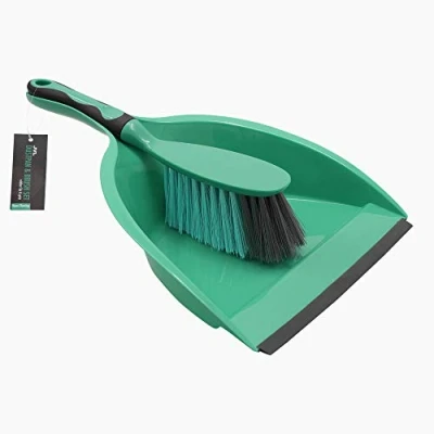 Image of JVL Rubber Grip Dustpan and Bristle Brush Set, Turquoise/Grey