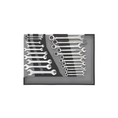 Image of Gedore Red Ring Ratchet and Double Open End Spanner Set in 3/3 Foam Module, 22 Pieces