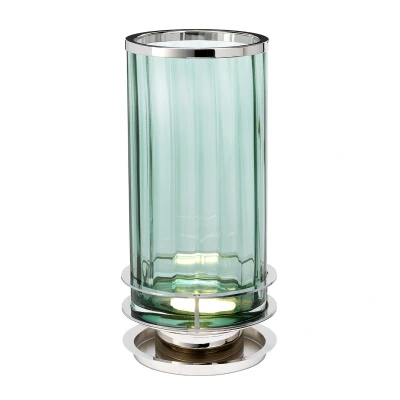 Image of Arno Table Lamp Metalwork Polished Nickel, Green Glass