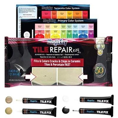 Image of MagicEzy Tile RepairEzy Neutral Colors Repair Kit for Ceramic Floor Tiles, Porcelain China. Cracks and Chips Honey Beige/Beige/White/Black
