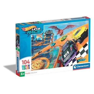 Image of Clementoni Jigsaw Puzzle Hotwheels 104 Pieces Supercolor For Children 6 8 Years, Cartoon, Cars, Gift Boy/Girls, Kids, Made In Italy, 25760