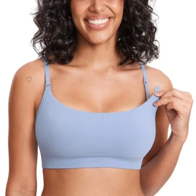 Image of MOMANDA Women&#039;s Ribbed Nursing Bras Seamless Bralettes Maternity Wirefree Sports Breastfeeding Bra Moonlight Blue S