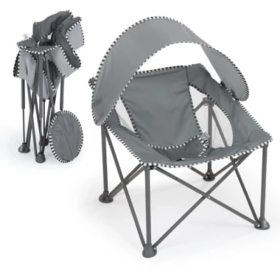 Image of Bright Starts Pop &#039;N Chill Travel Seat, Indoor/Outdoor Use, Infant Seat with UPF 50+ Canopy, Grey, Ages 0 6 Months