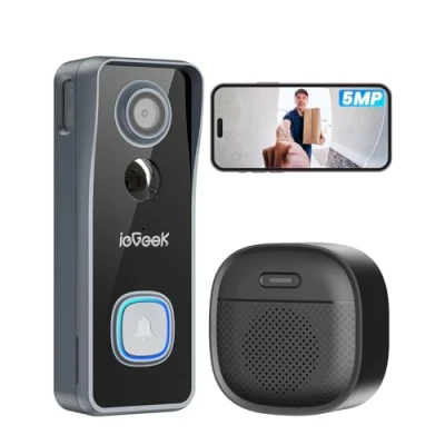 Image of ieGeek 5MP Doorbell Camera Wireless No Subscription Video with Chime, Camera, Voice Changer, 2 Way Audio, PIR Motion Detection, 2.4Ghz WiFi, Compatible Alexa