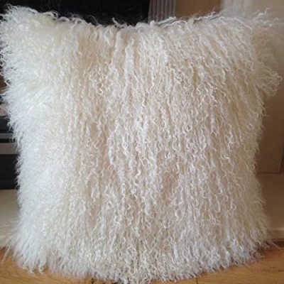 Image of Co sy NATURAL WHITE 45 * 45CM GENUINE MONGOLIAN SHEEPSKIN LAMB WOOL FUR CUSHION WITH DUCK FEATHER PAD