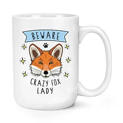 Image of Beware Crazy Fox Lady 15oz Large Mug Cup