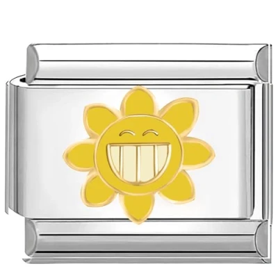 Image of Quiges 9mm Italian Style Charm Link Module Stainless Steel Smile Sun Flower for Bracelets