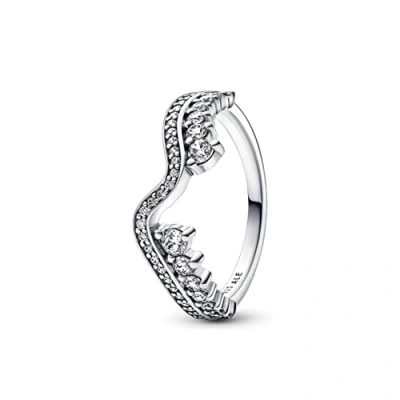 Image of Pandora Timeless Sparkling Asymmetric Wave sterling silver ring with clear cubic zirconia, 54