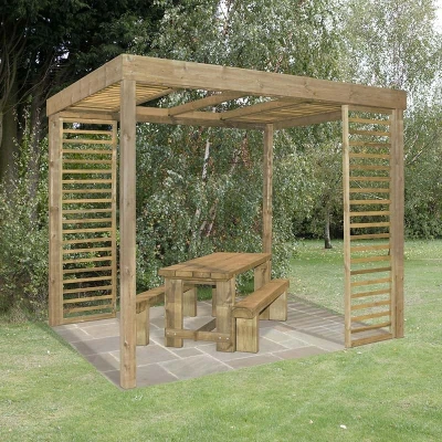 Image of Forest Dining Wooden Garden Pergola Kit with Panels 10&#039;x8&#039;