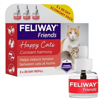 Image of Feliway Friends 30 Day Refill X 3 Value Pack 48ml For Plug In Pheromone Diffuser Cats Reduce Conflict A Multi Cat Household With