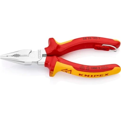 Image of KNIPEX 08 26 185 Needle Nose Combination Pliers Insulated with Multi Component Grips, VDE Tested Chrome Plated