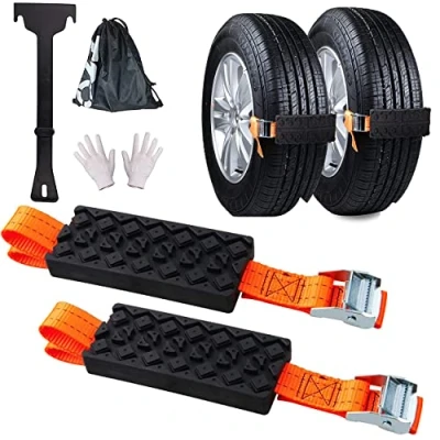 Image of Anti Skid Tire Chain Emergency Blocks High Strength Snow Chains Mud Sand Traction Device Winter Driving Security with Carry Bag (2pcs)