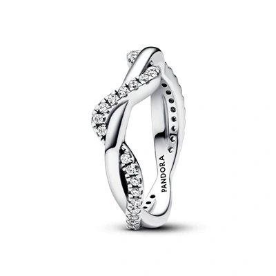 Image of Pandora Timeless Double wave sterling silver ring with clear cubic zirconia, 54