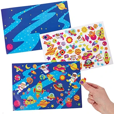 Image of Baker Ross FX307 Solar System Sticker Scenes Pack of 5, self adhesive Stickers for Kids, Crafts Children