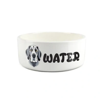 Image of Great Dane Pet Bowl Cartoon Dog Portrait Large Ceramic Water Novelty White Dish For Dogs