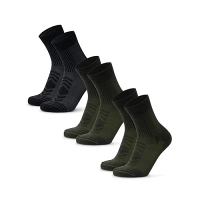 Image of DANISH ENDURANCE Hiking Socks, Lightweight Merino Wool Summer Walking Men &amp; Women, Unisex, 3 or 5 Pack, Multicolour (1xBlack, 2xOlive Green), 6 8