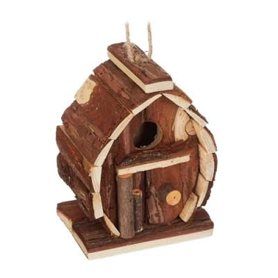 Image of Relaxdays Decorative Bird House, Fir Wood, HxWxD: 14.5 x 10.5 7.5 cm, Garden Ornament, Hanging Nest Box, Natural
