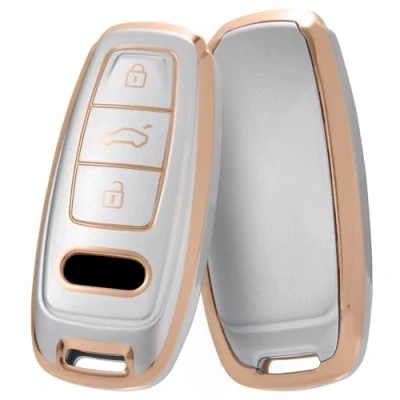 Image of OATSBASF Key Case Suitable for Audi, Car A6L A6 A7 A8 Q7 Q8 E Tron 2019 2020, Silicone TPU Protective Case,Golden Edge LS