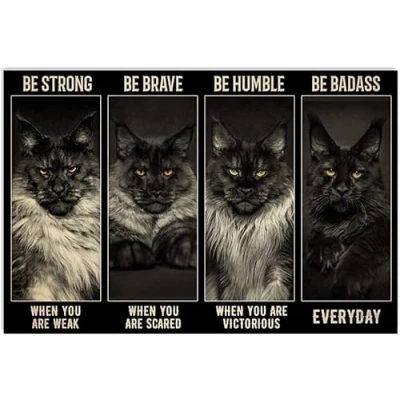 Image of Maine Coon Cat Be Strong Metal Funny Vintage Sign Poster 8X12 Inches