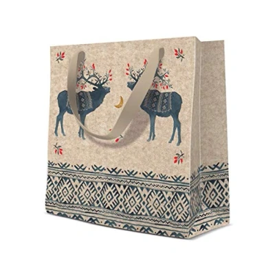Image of Ethno Deers Xmas Gift Bag Christmas Present (Square 17 x 6 17cm)