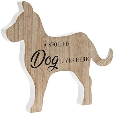 Image of The Leonardo Collection A Spoiled Dog Lives Here Shaped Wooden Plaque Home Ornament