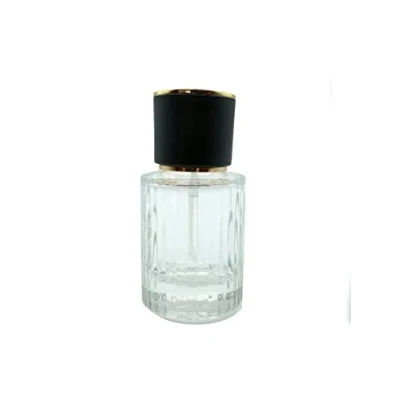 Image of Zénitude Glassworks Vertical Stripes Empty Glass Perfume Spray Bottle Black Cap with Gold (30ml)