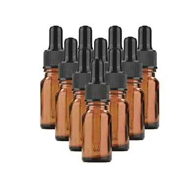 Image of 10Pcs Amber Glass Dropper Bottles With Black Caps, 15ML Eye for Essential Oil Pipette Refillable
