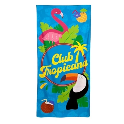 Image of Puckator Flamingo Club Tropicana Microfibre Beach Towel Large Quick Drying Lightweight Thin Funny Mens Girls Pool Holiday Towels For Adults Womens Vacation Accessories Essentials Family